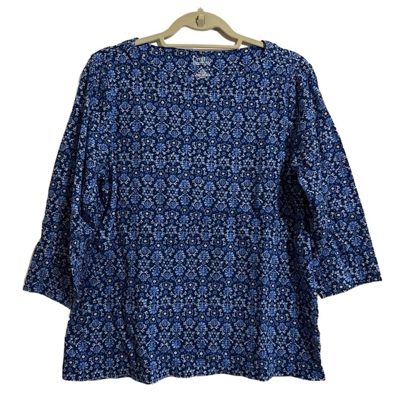 Croft & Barrow 3/4 Sleeve Top Womens Large Blue White Damask Pattern Pullover - Picture 1 of 4